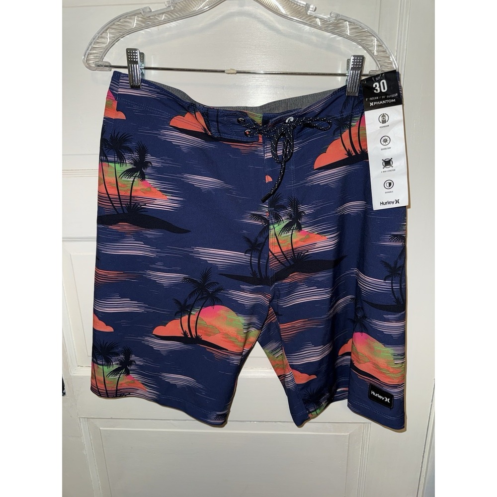 Hurley Palmtree Phantom‎ Boardshort Blue Multicolored 30 Weekender Swim NWT